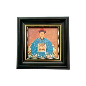 Print Chinese Ancestors Portrait in Nice Frame Vintage Folk Art Decor Gift
